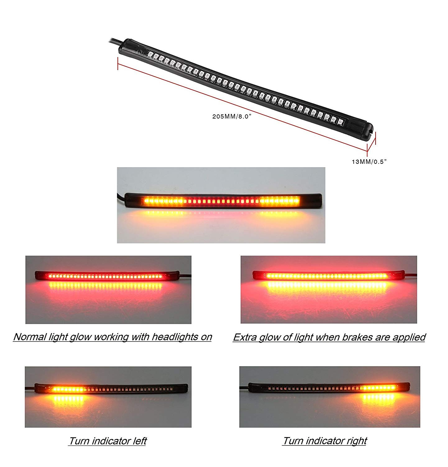 Motorcycle Strip Back Tail Light Indicator Side Light
