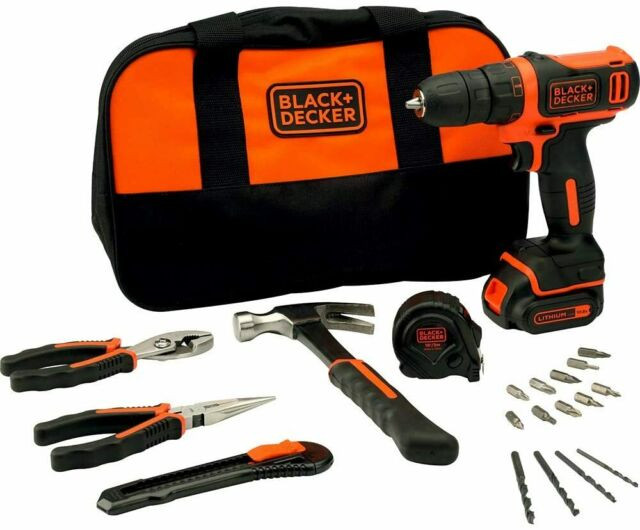 Black+Decker 10.8Volt Cordless Drill Driver pl HT and Accessories in Bag BDCDD12-B5