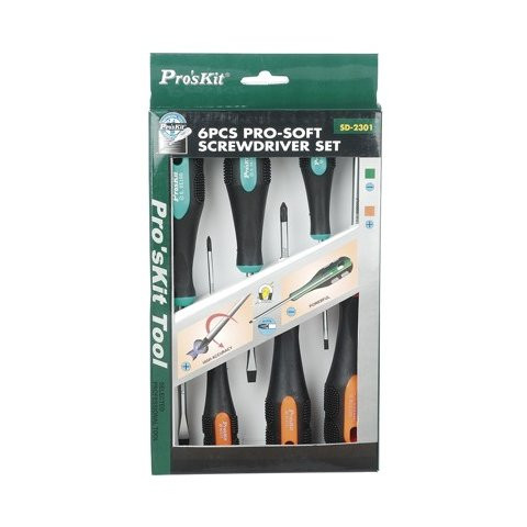 Pro'skit 6Pcs Pro-Soft Screwdriver (SL-&PH) SD-2301