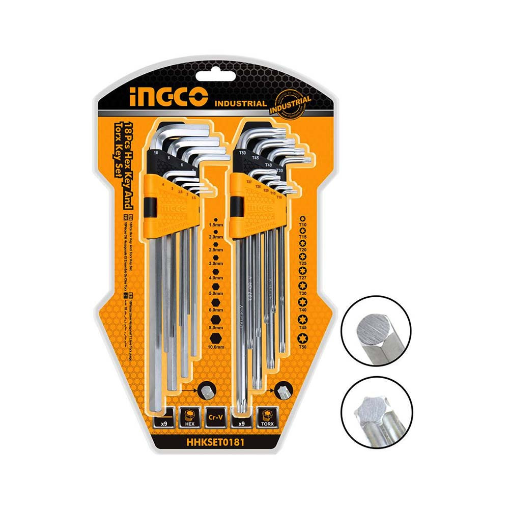 Ingco 18 Pcs Hex Key and Torx Key Set HHKSET0181