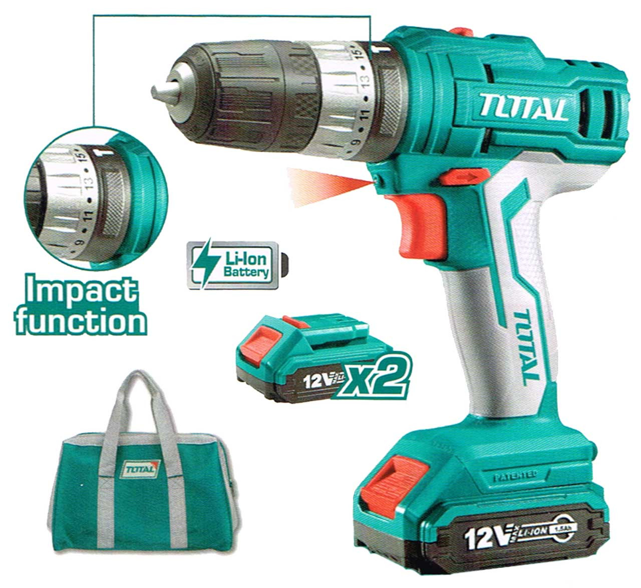 Total 12 Volt Lithium-ion Impact Drill TIDLI1222