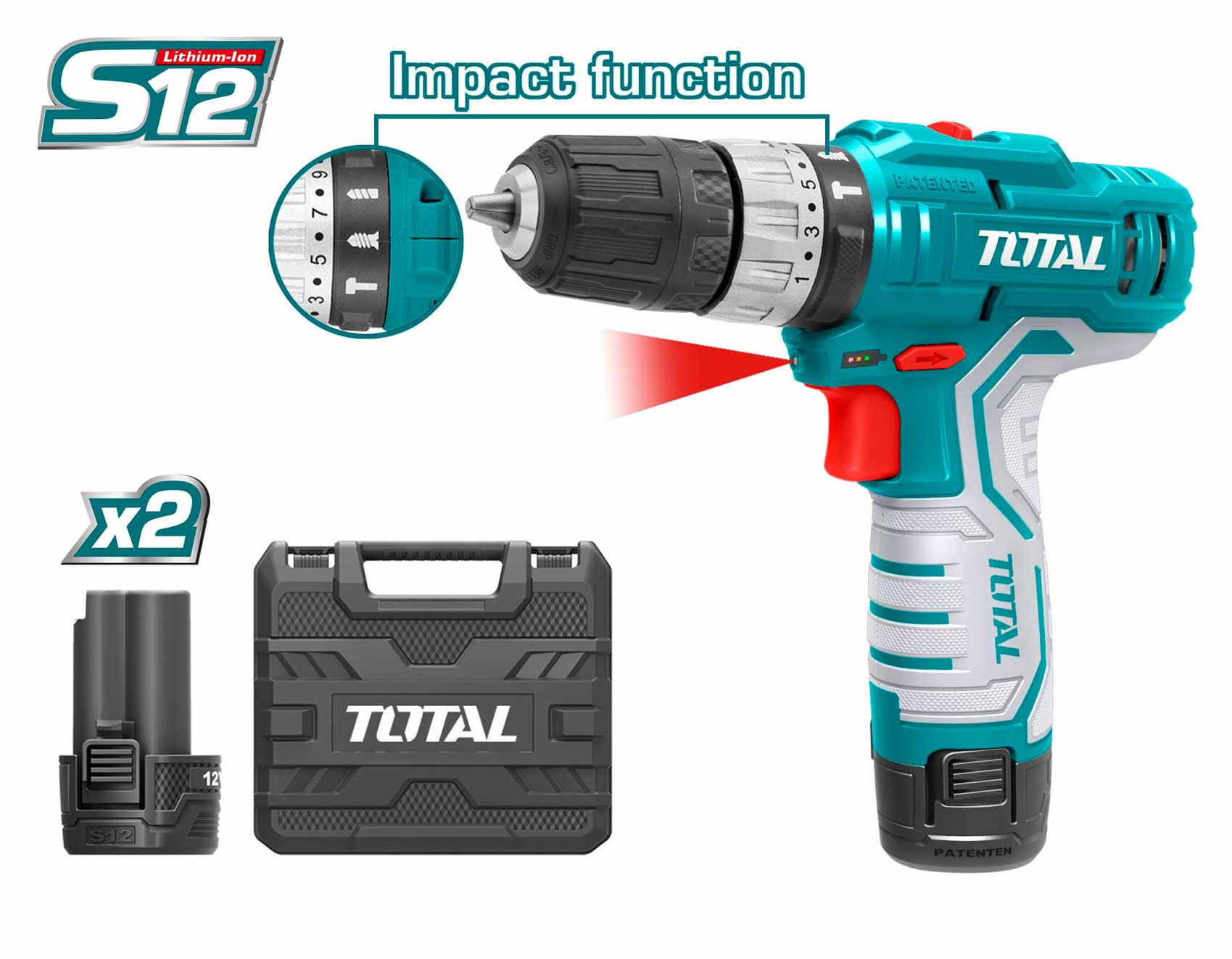 Total 12 Volt Lithium-ion Impact Drill TIDLI1232