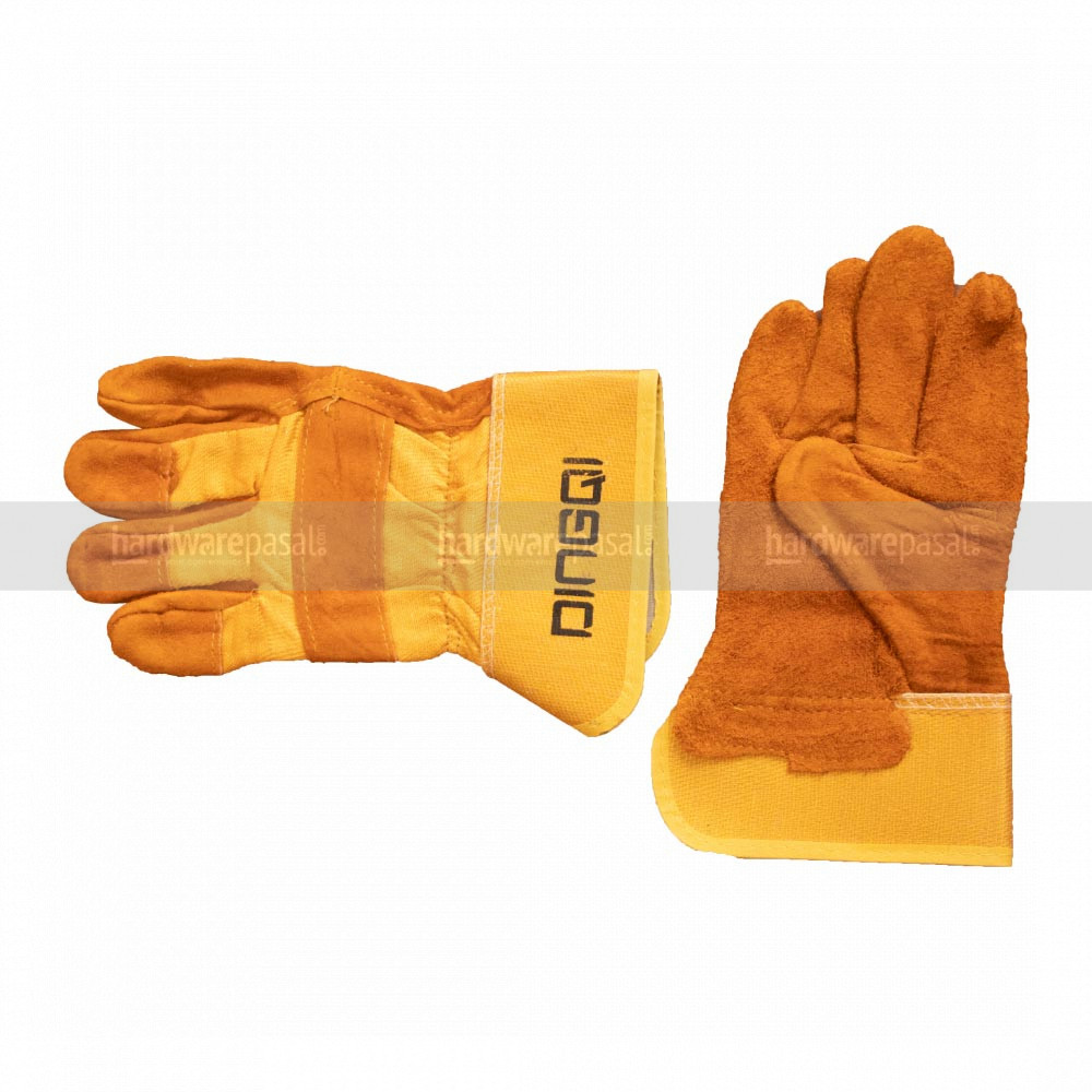 Dingqi Brown And Yellow Graines Heat Resistant Split Leather Palm Glove