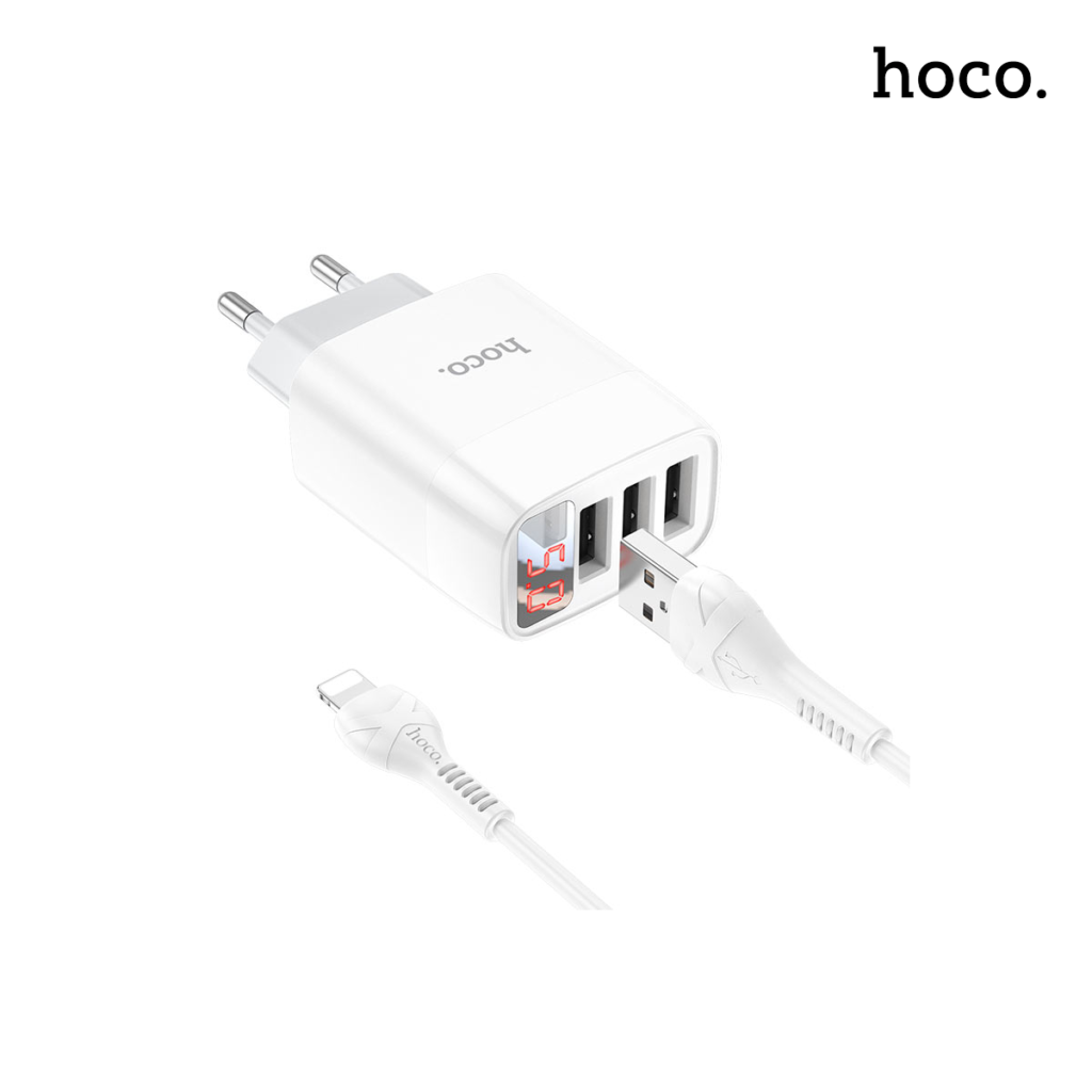 HOCO Easy Charge 3-Port Digital Display Charger Set Lightning C93A