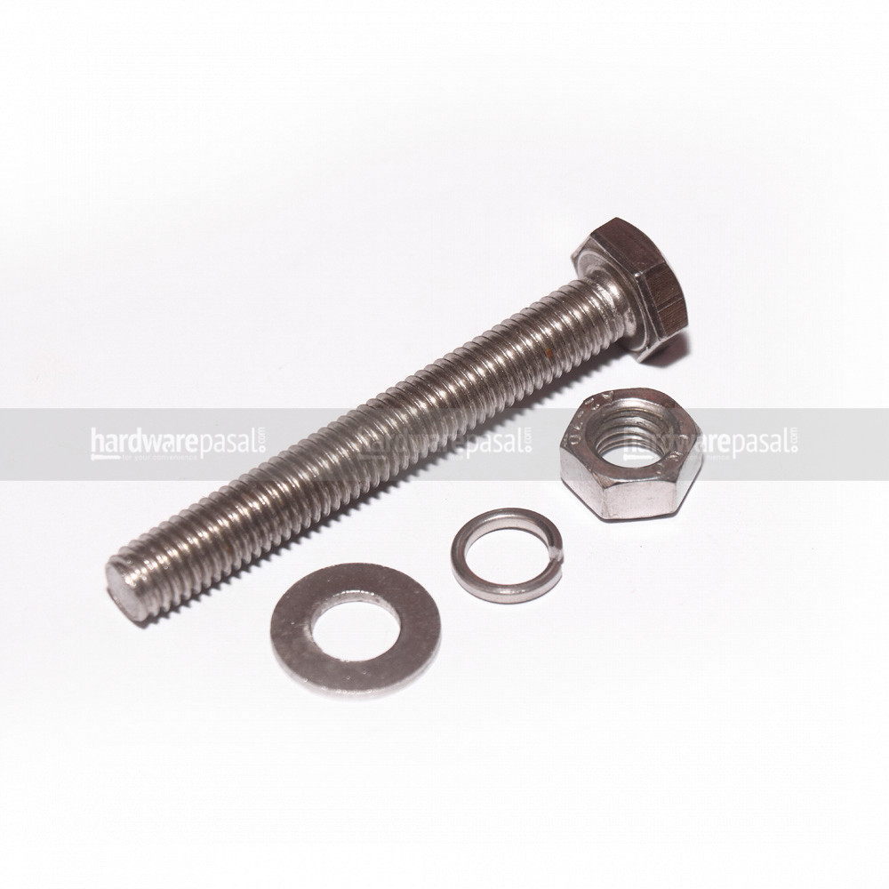12mm SS Nut Bolt With Washer- 10Pcs