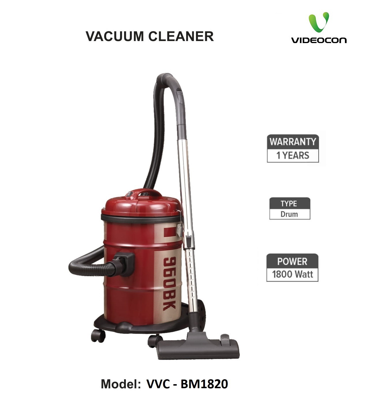 Videocon 1800W Drum Dry Vacuum Cleaner BM1820