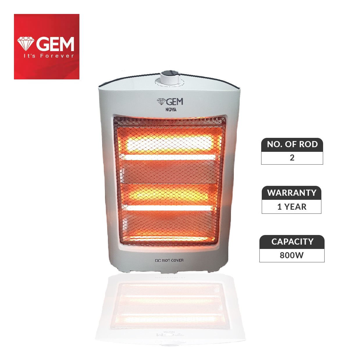 Gem 800W Halogen Heater- Flame