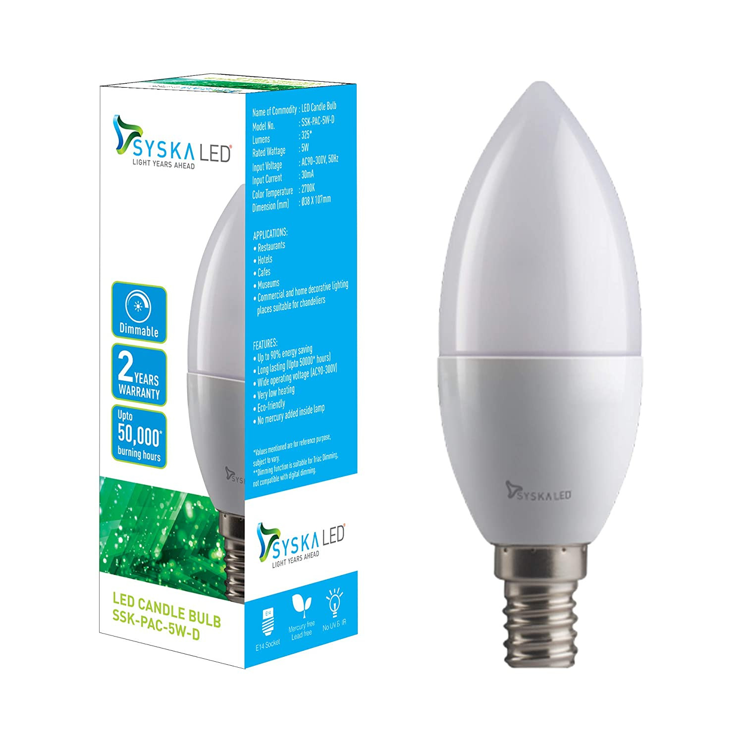 Syska 5W LED Candle Lamp SSK-PAC-5W