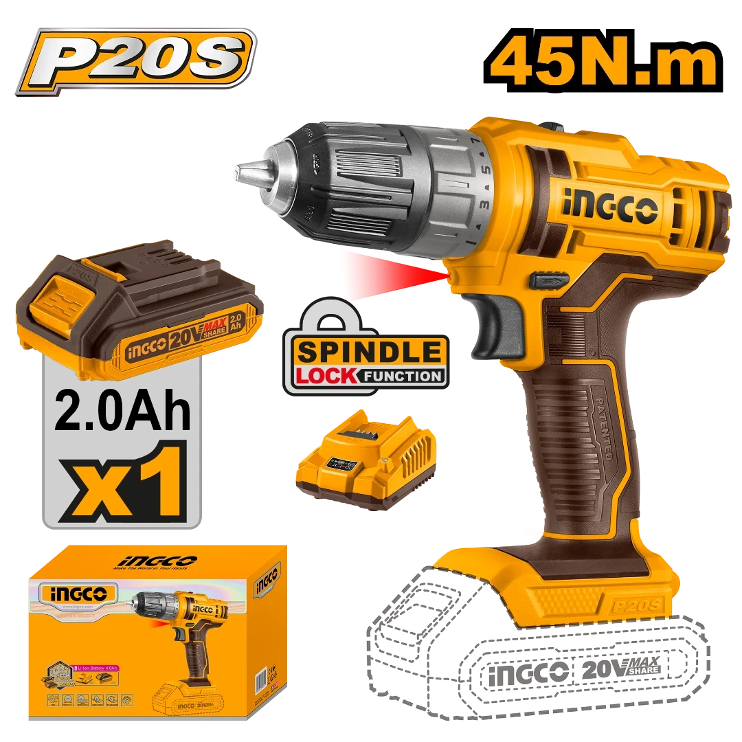 Ingco 20V Lithium-Ion Cordless Drill CDLI200518