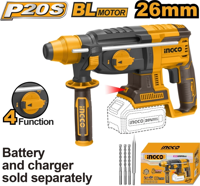 INGCO 1000W Lithium Ion Cordless Rotary Hammer CRHLI20228