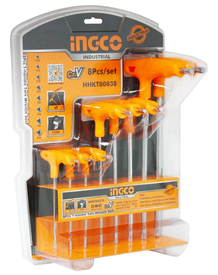 Ingco 8pcs T-Handle Torx Allen Key Set HHKT80838