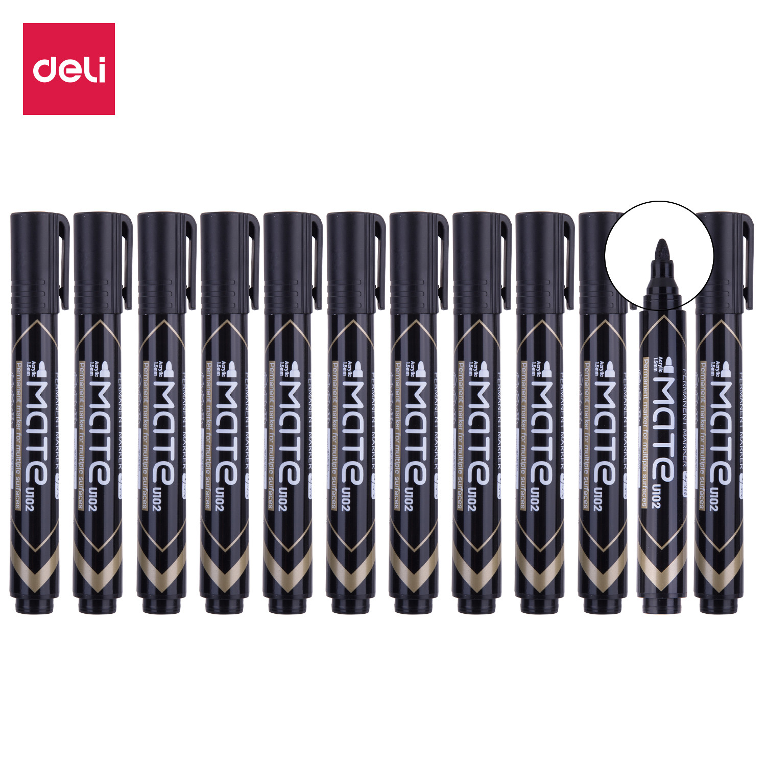 Deli 12Pcs 1,5mm Black/Blue Permanent Marker EU10220/EU10230