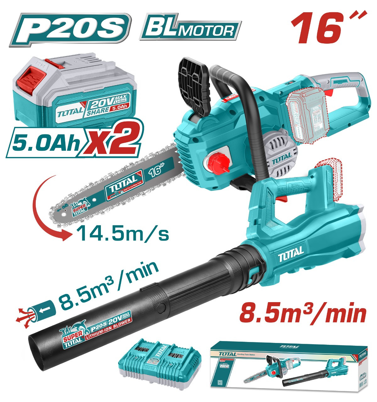 Combo Deal of Total 20V Cordless Chain Saw and Blower TOSLI240463
