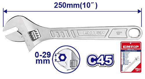 Emtop 250mm Adjustable wrench EAWH131022