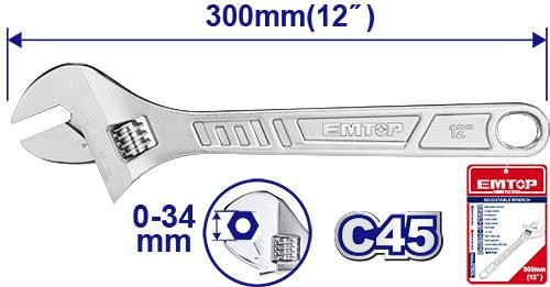 Emtop 300mm Adjustable wrench EAWH131222