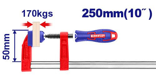 Emtop 50x250mm F clamp with plastic handle ECLPF05301
