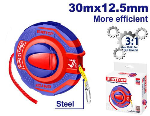 Emtop 30mx12.5mm Steel Measuring Tape EMTP63001