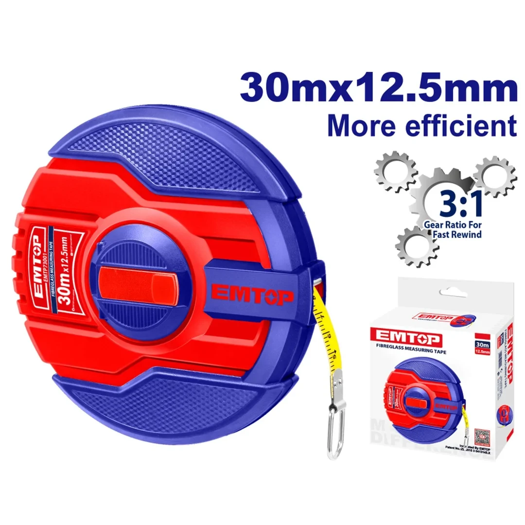 Emtop 30mx12.5mm Fibreglass Measuring Tape EMTP83001
