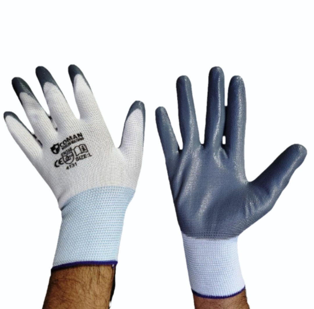 CE Coman White Grey Nitrile Gloves