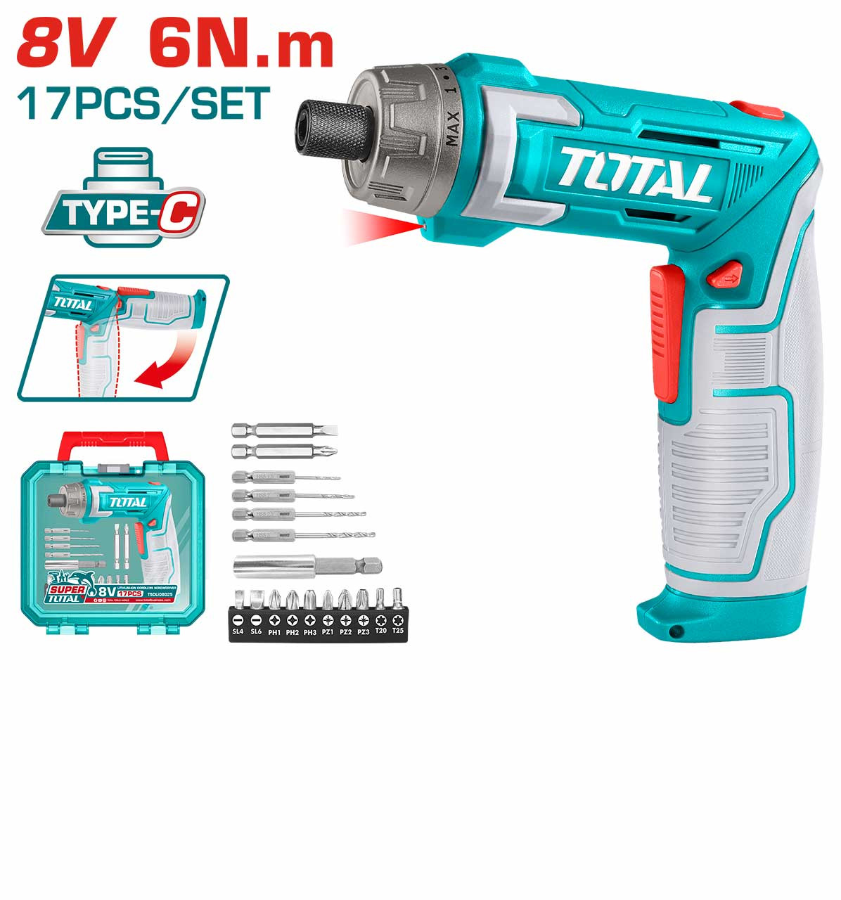 Total 8V Cordless screwdriver TSDLI08025