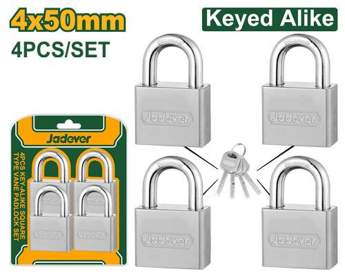 Jadever 4Pcs Key-Alike Square Type Vane Padlock Set JDPDS454