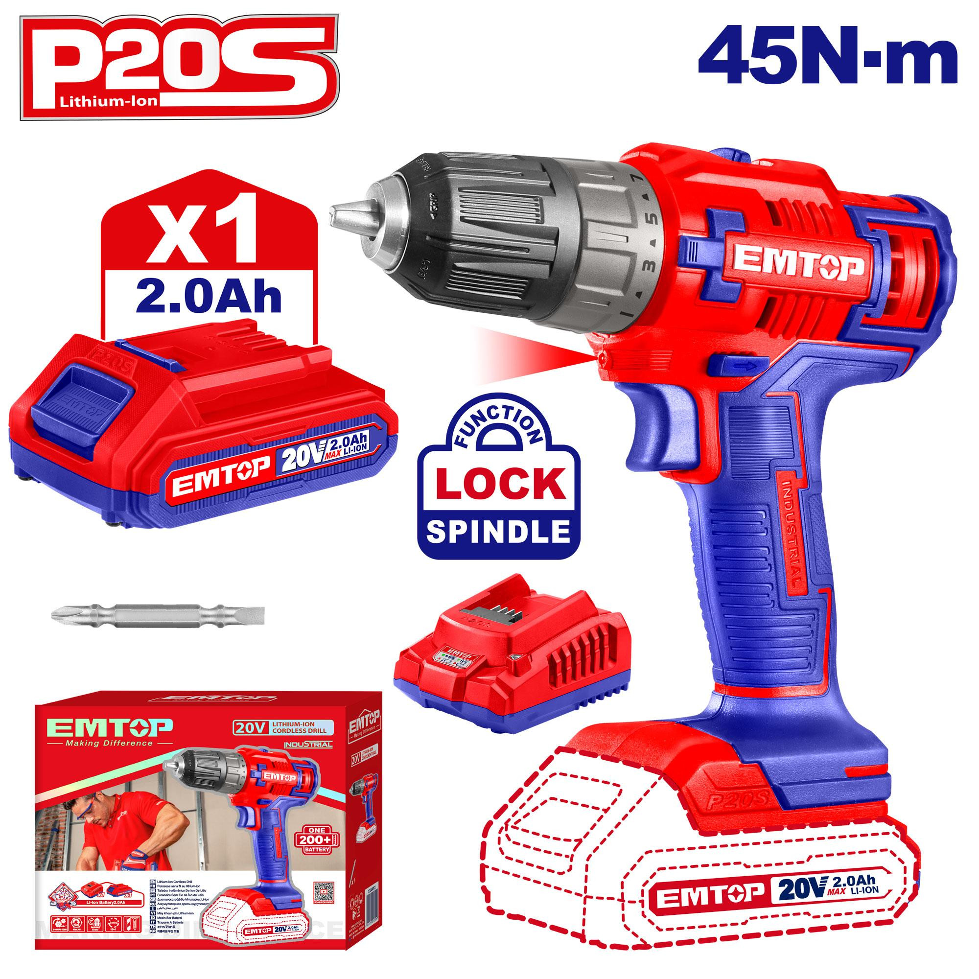 Emtop 20V Lithium-ion Cordless Drill ECDL6200118