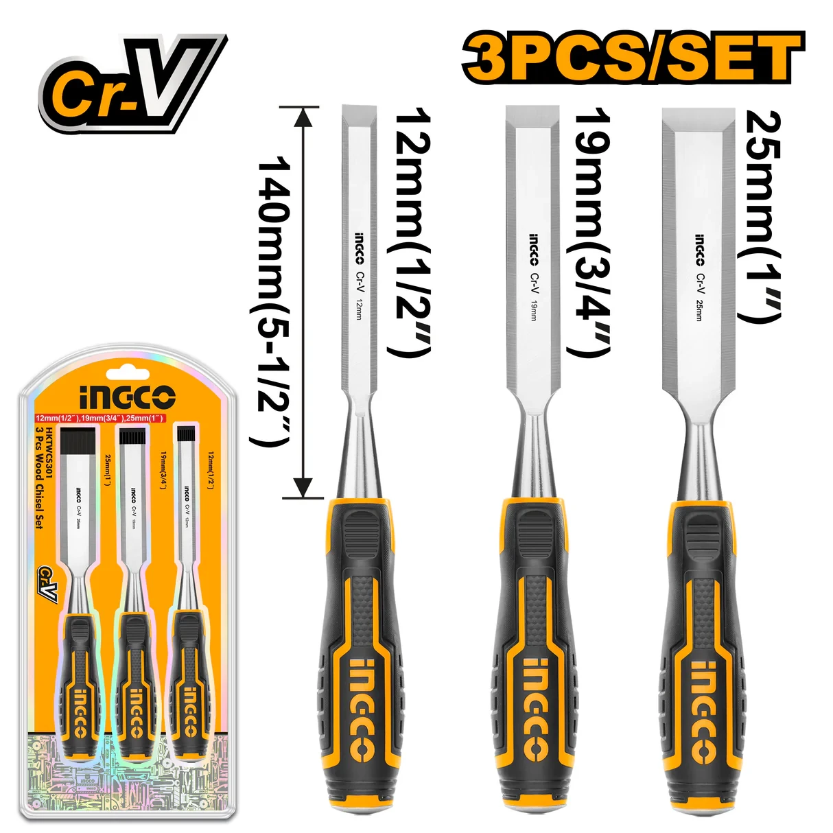 Ingco 3 pcs Wood Chisel Set HKTWCS301