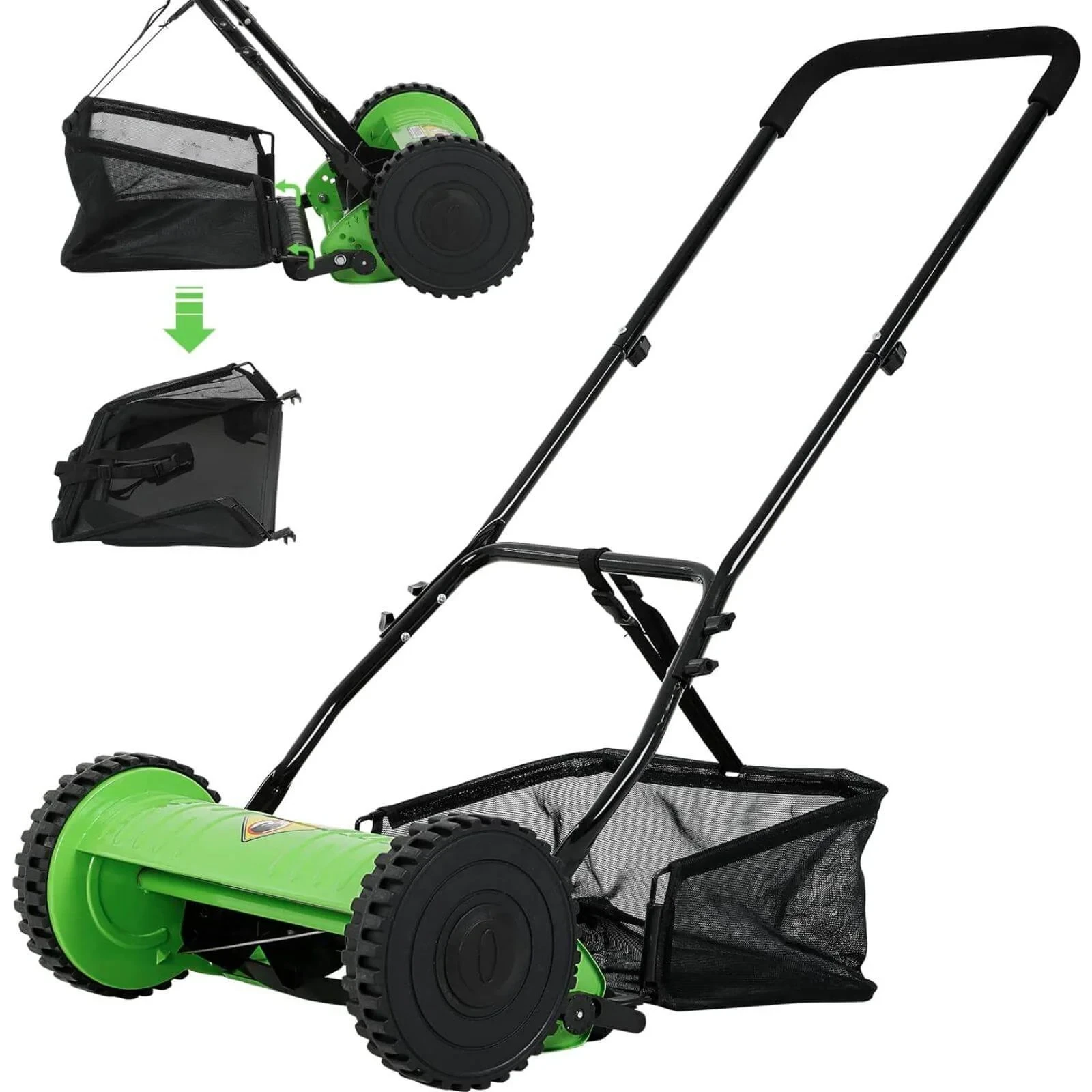 Manual Lawn Mower with Grass Catcher(Green)