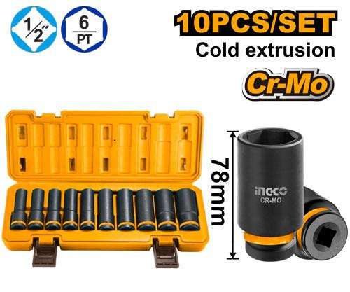 Ingco 10 Pcs 1/2" deep impact socket set HKISSD12102L