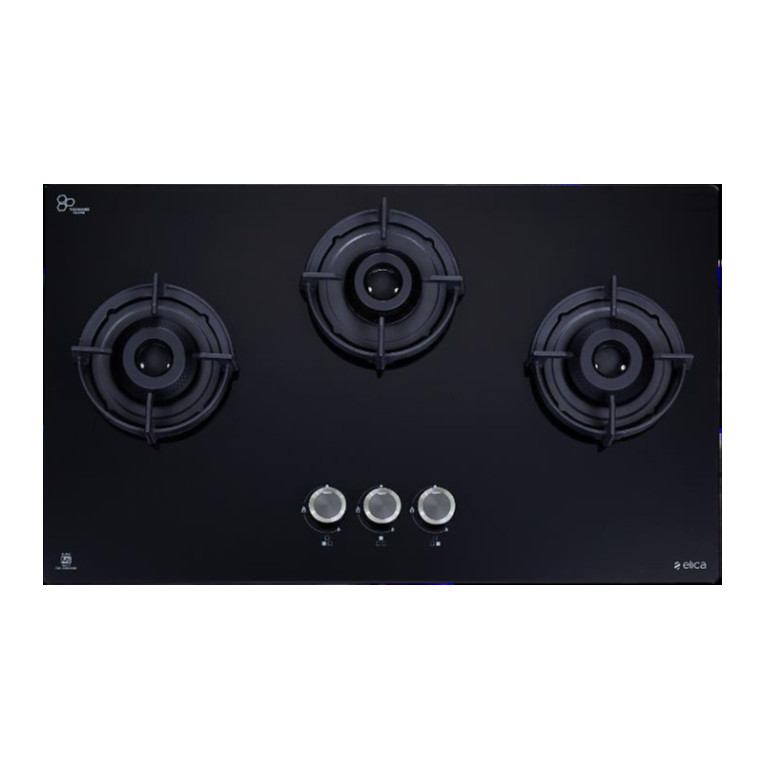 Elica 3 Burner Toughened Glass Gas Stove FLEXI HEXA 370 LOTUS IND HD BRASS