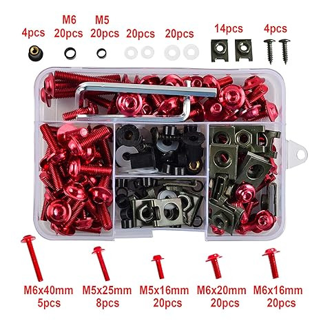 Universal Motorcycle Fairing Bolt Kit Windscreen Screws Fastener Clips Nuts Washers Mounting Kits