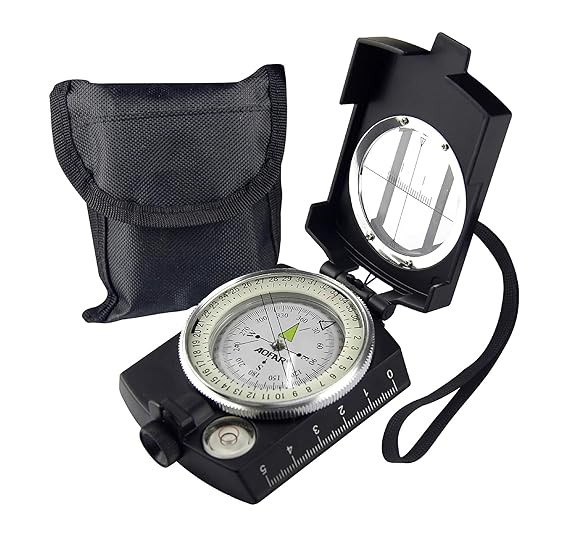 AOFAR Military Black Compass Lensatic Sighting Navigation with Map Measurer Distance Calculator AF-4580