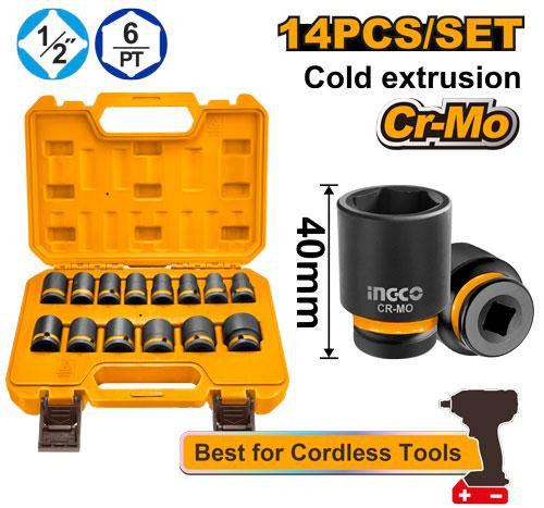 Ingco 14 Pcs 1/2"DR. Impact socket set HKISSD12141