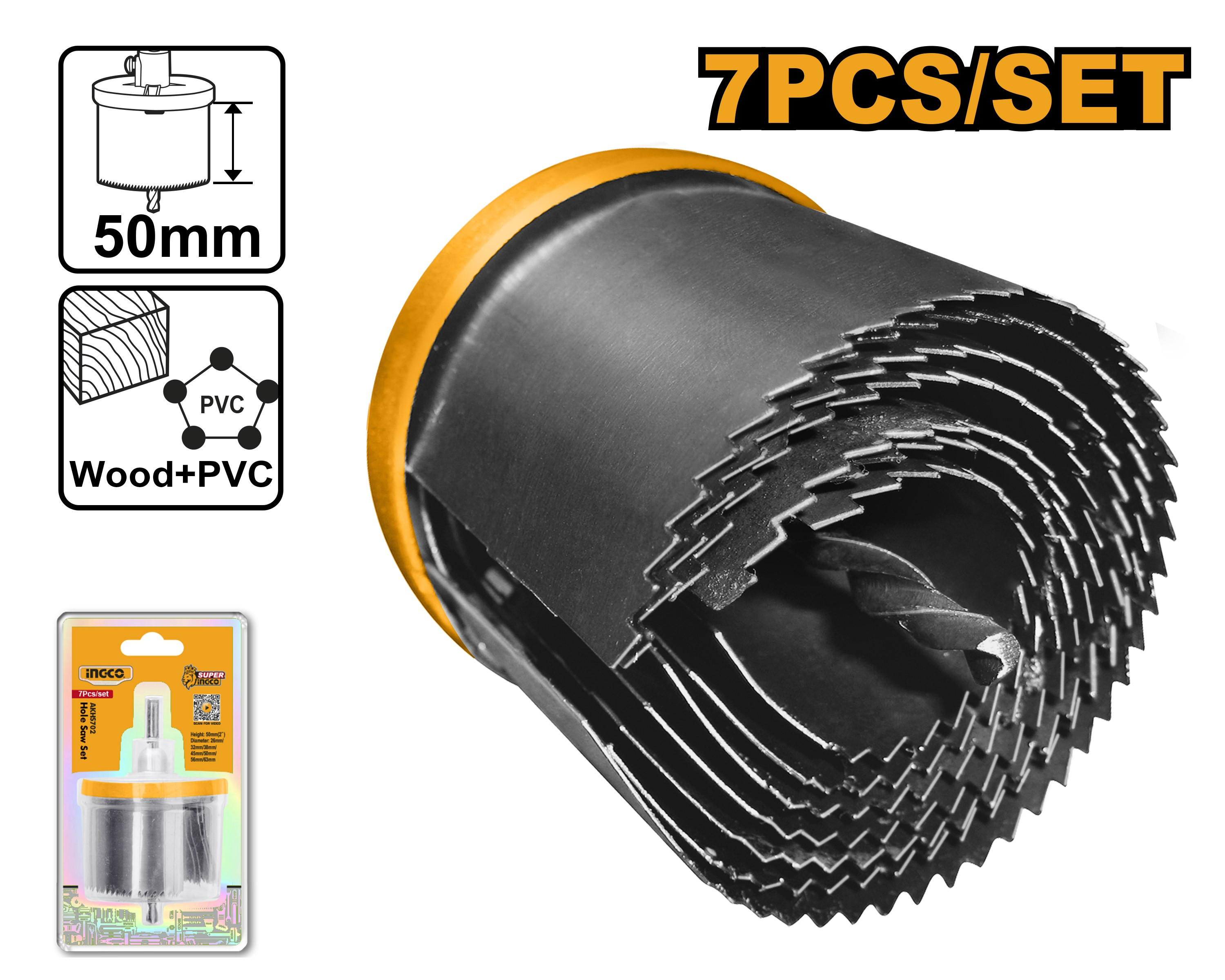 Ingco 7Pcs Hole saw set AKHS702