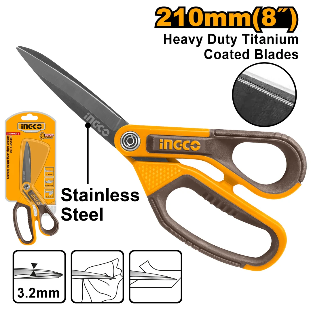 Ingco 210mm(8") Rubber grip longblade scissors HSCRS812108