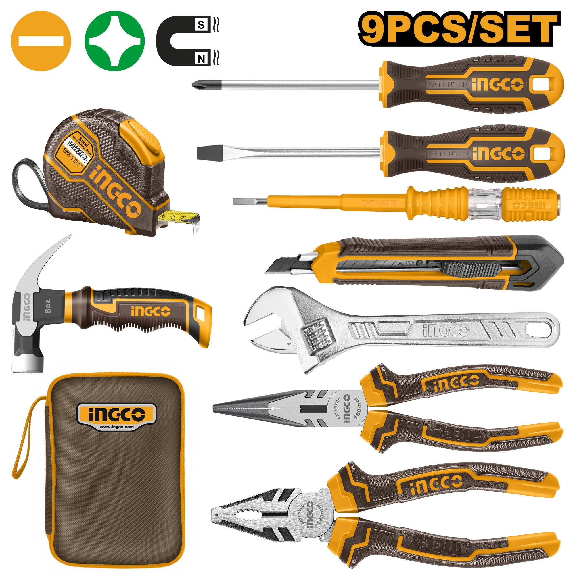 Ingco  9 Pcs hand tools set HKTH20809