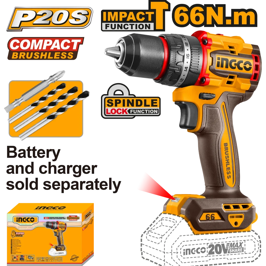 Ingco Compact Brushless Cordless Drill CDLI206681