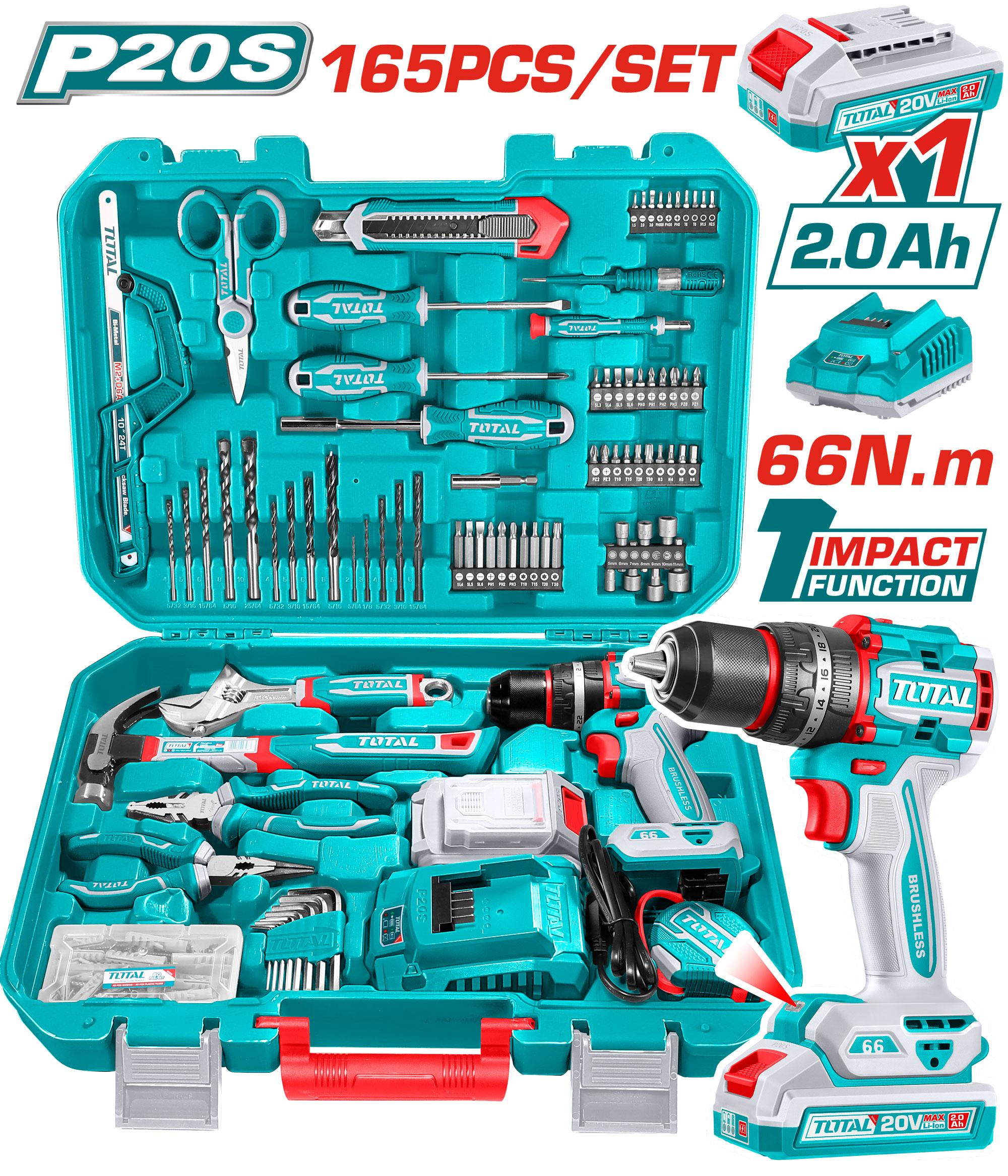Total 165 Pcs Tools set + Cordless impact drill- 20V  THKTHP11652