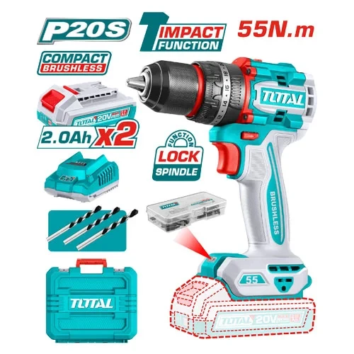 Total Cordless Impact Drill- 20V (Brushless Motor) TIDLI20558