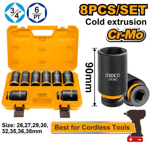 Ingco 8 Pcs 3/4"DR. deep impact socket set HKISSD34082L
