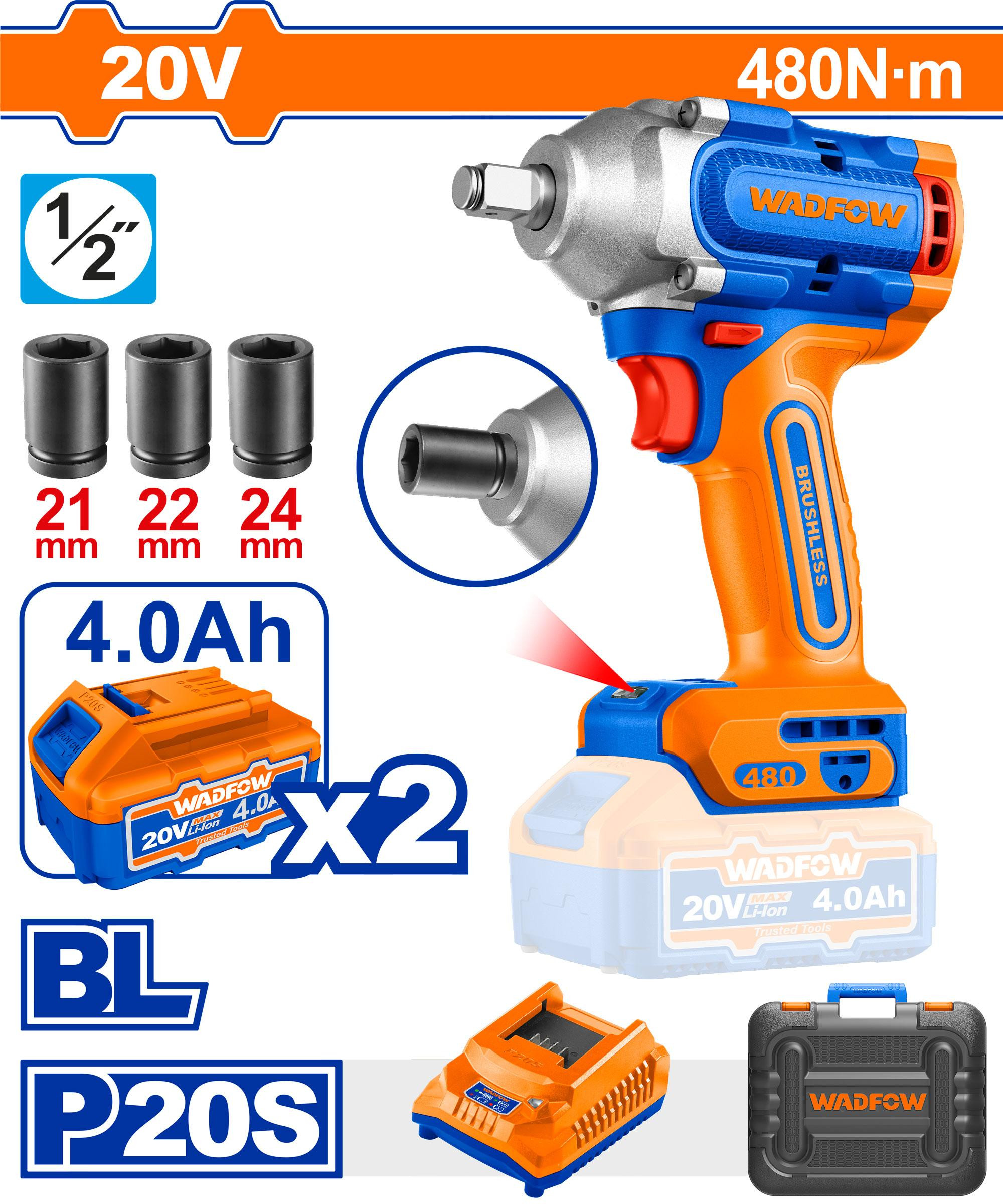 Wadfow 480Nm Cordless impact wrench WCD1B483