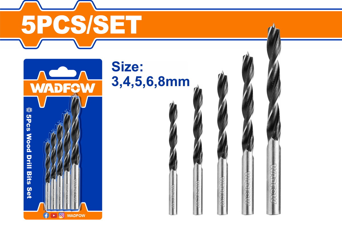 Wadfow 5pcs wood drill bits set WSJ3K01