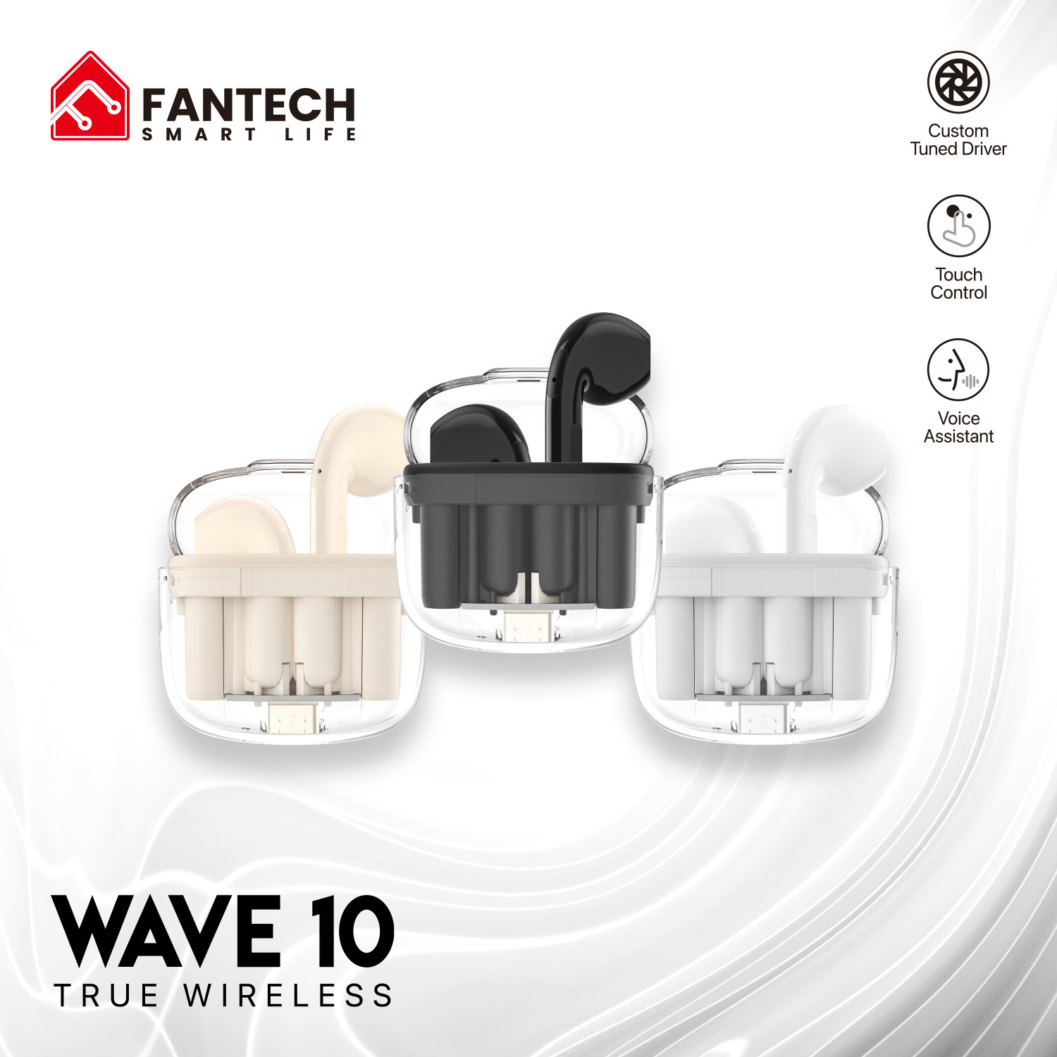 Fantech TWS Bluetooth Wireless Wave 10 (TW10) earbuds