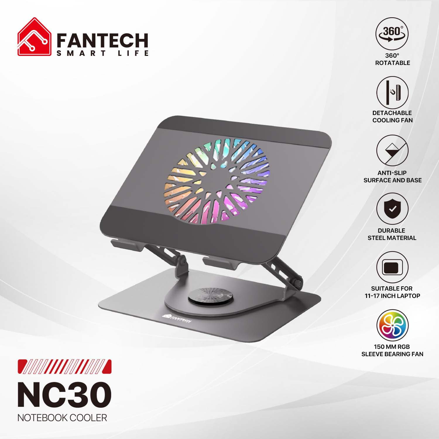Fantech NC30 RGB Laptop Cooler 5 Fan Notebook Cooling Pad