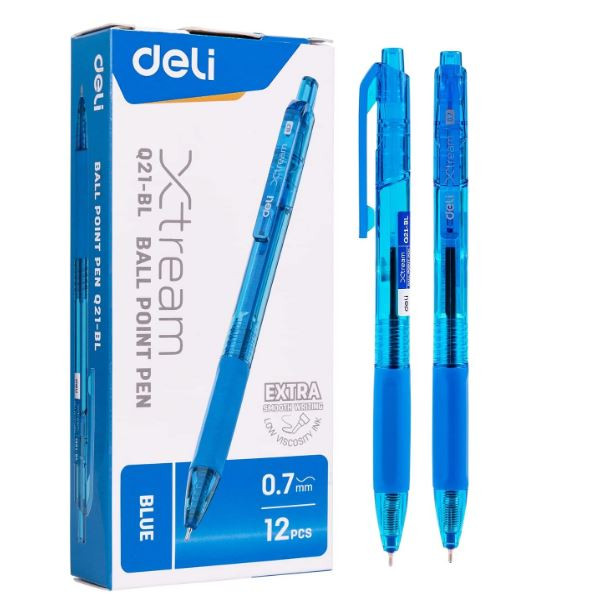 Deli Ball Point Pen .Mini Tip: 0.7mm Blue 12 pcs Q2-BK
