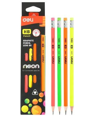 Deli Neon Fluroscent Graphite Hb Pencil 12-Pieces EU51600
