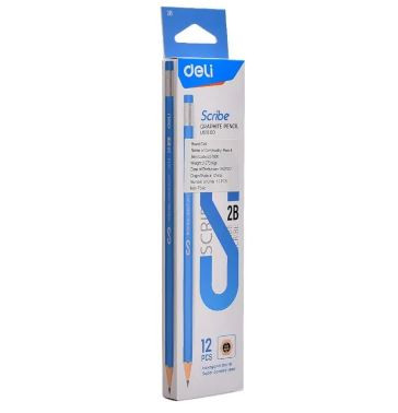 Deli Scribe 2B Wooden Pencil With Eraser Set Of 12 Pcs U51000
