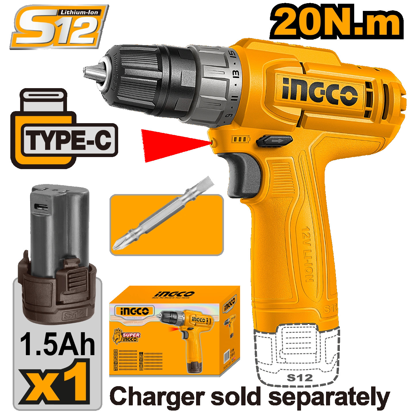 CDLI12456 Cordless drill Ingco