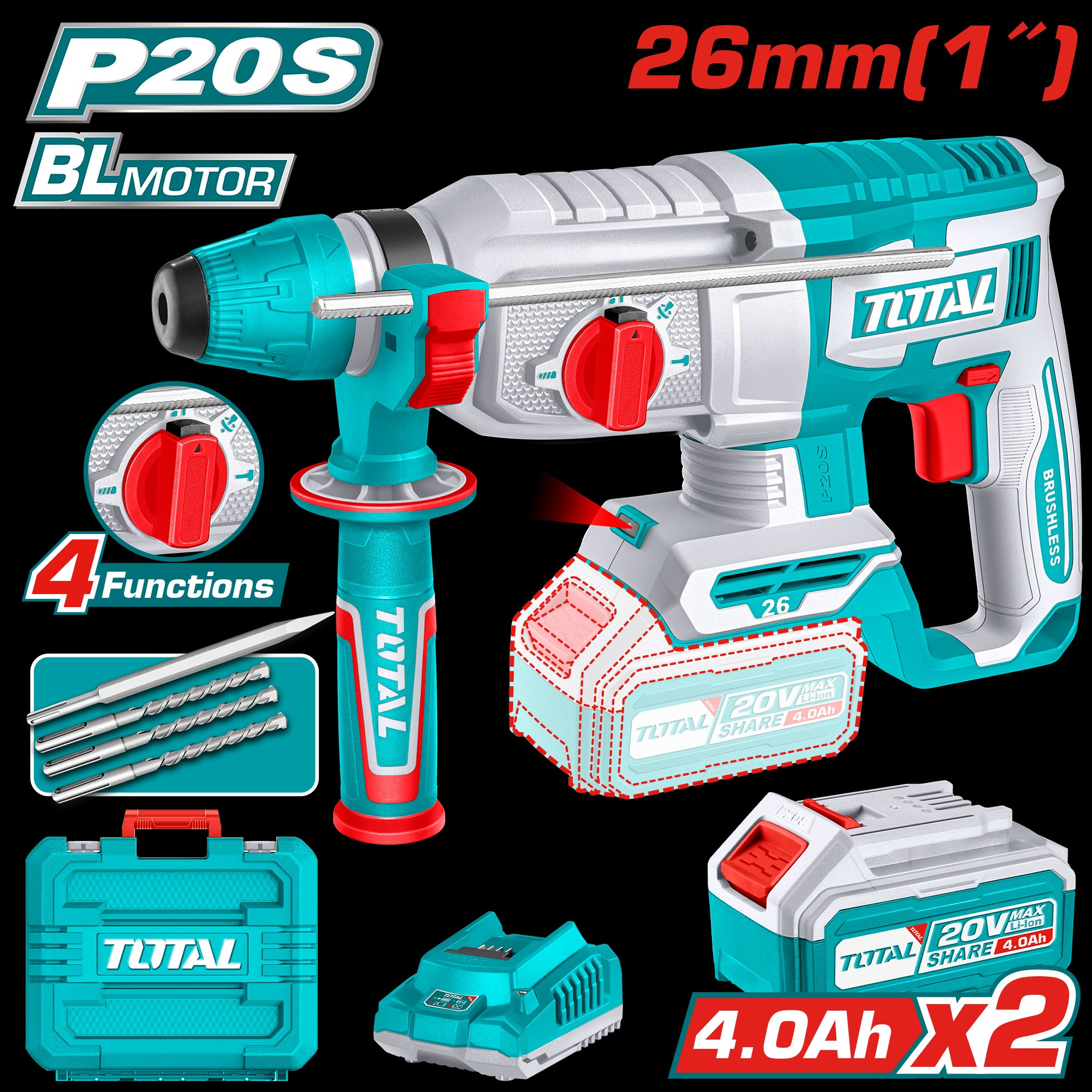 Total Cordless rotary hammer TRHLI202682