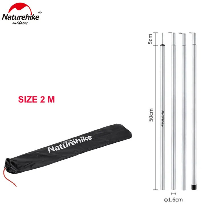 Naturehike 2 Pcs Set Outdoor Portable Awning Canopy Tarp Tent Steel Iron Pole Rod 4 Section Camping Glamping Camp Shelter 2M